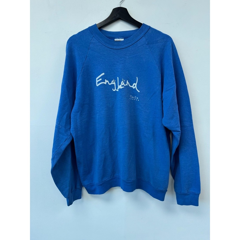 Vintage England Sweatshirt Mens Large Blue Crewneck Raglan Pullover Graphic‎ 90s